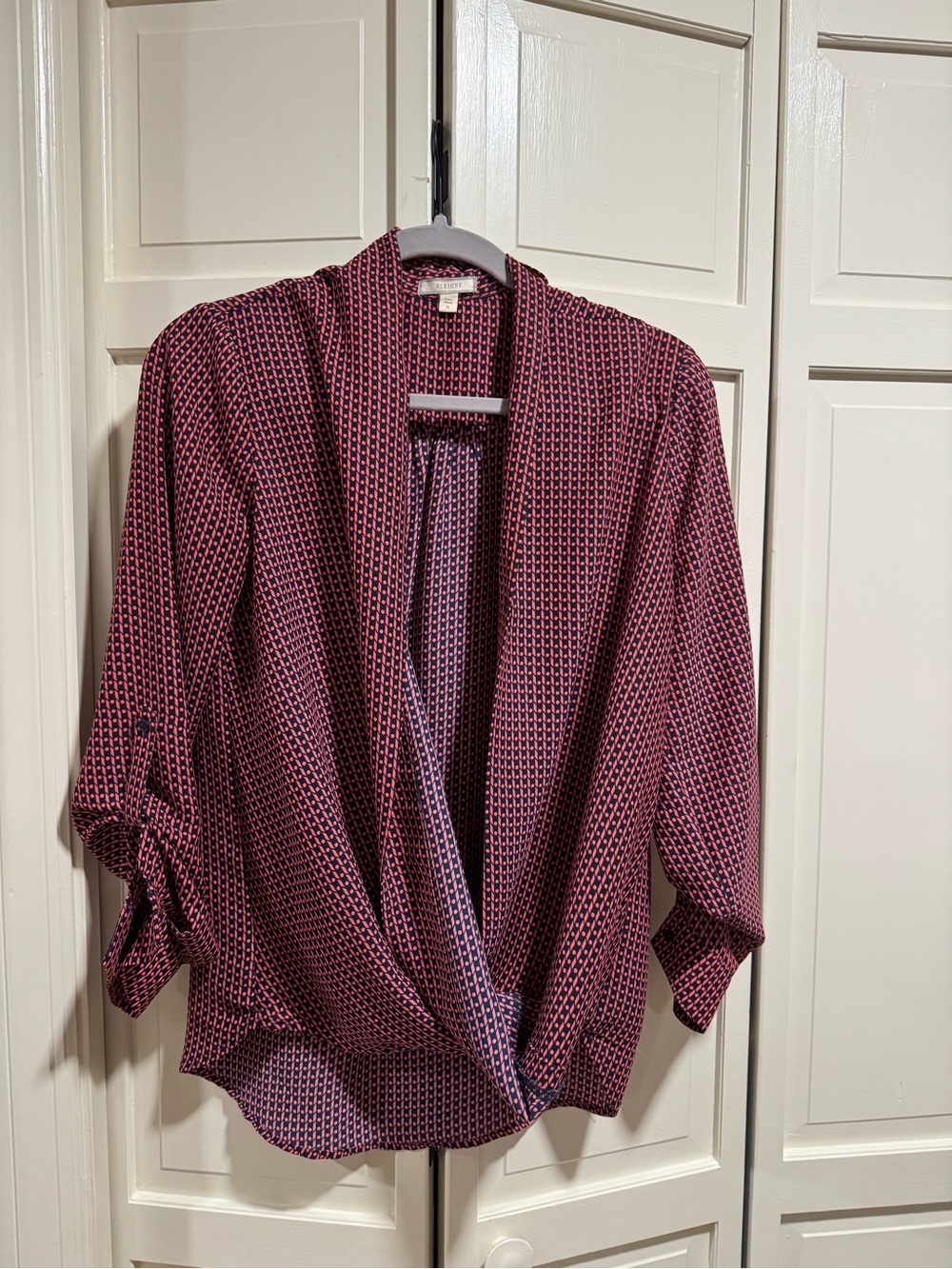 Pleione Pink Geometric Wrap-Front Blouse